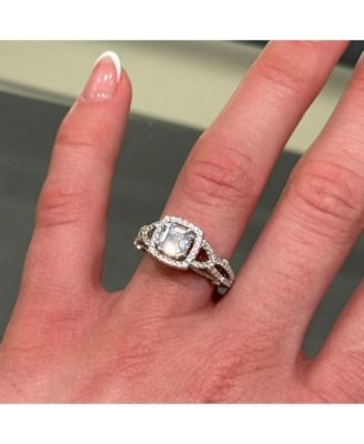 Suzy Levian Sterling Silver Asscher Cut Cubic Zirconia Center Stone Ring