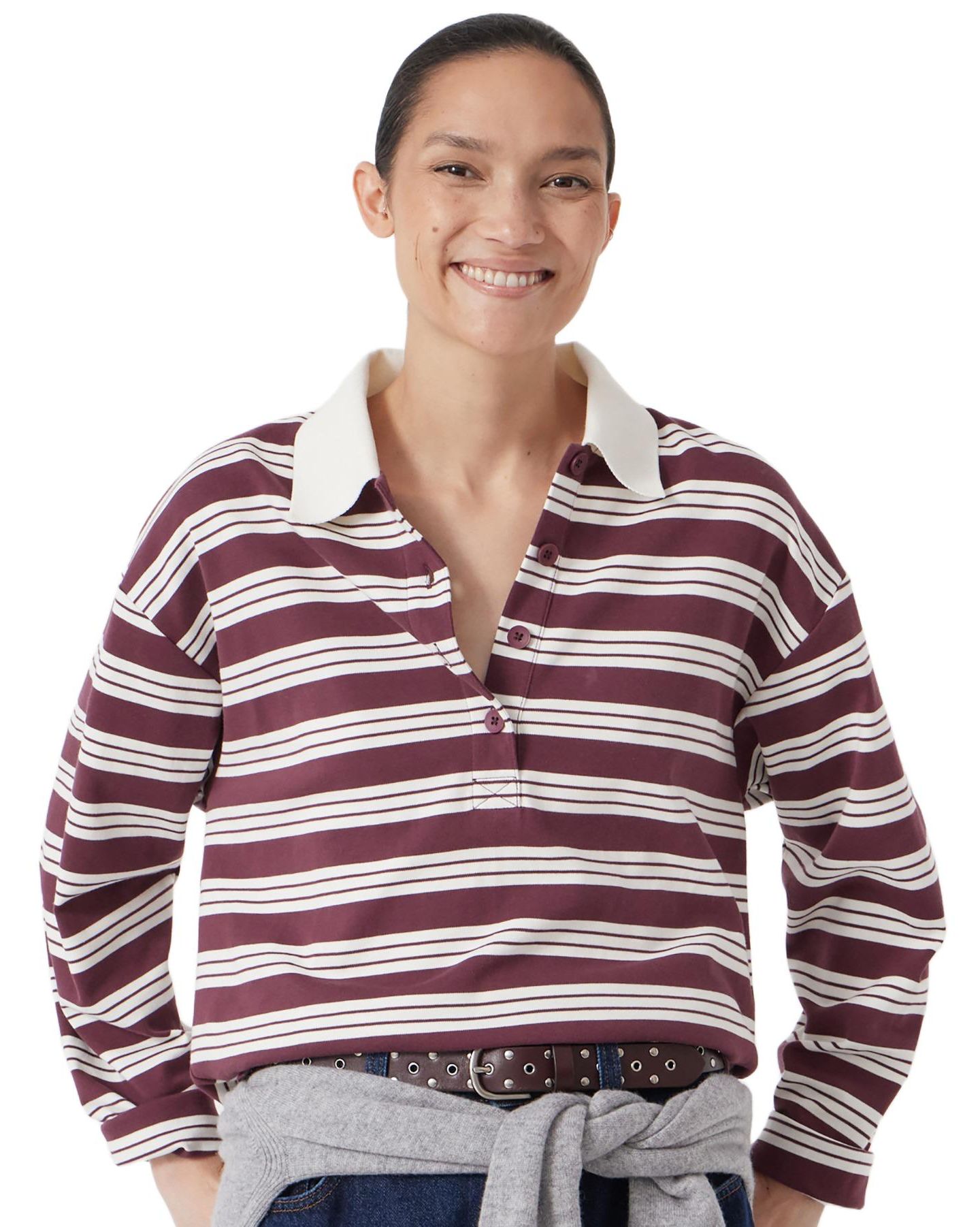 Женский топ Hush Cotton Striped Polo, цвет: Коричневый полосатый — фото 1