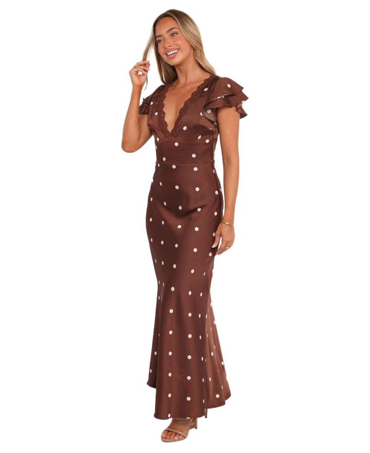 Женское платье Petal and Pup Brown Polka Dot Arella Maxi, цвет: Коричневый — фото 2