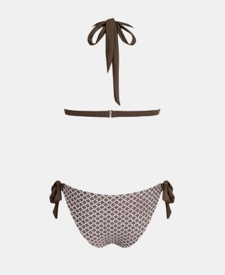 Women's V Neck Reversible Bottom Halter Self Tie Back Hook Bikini Sets