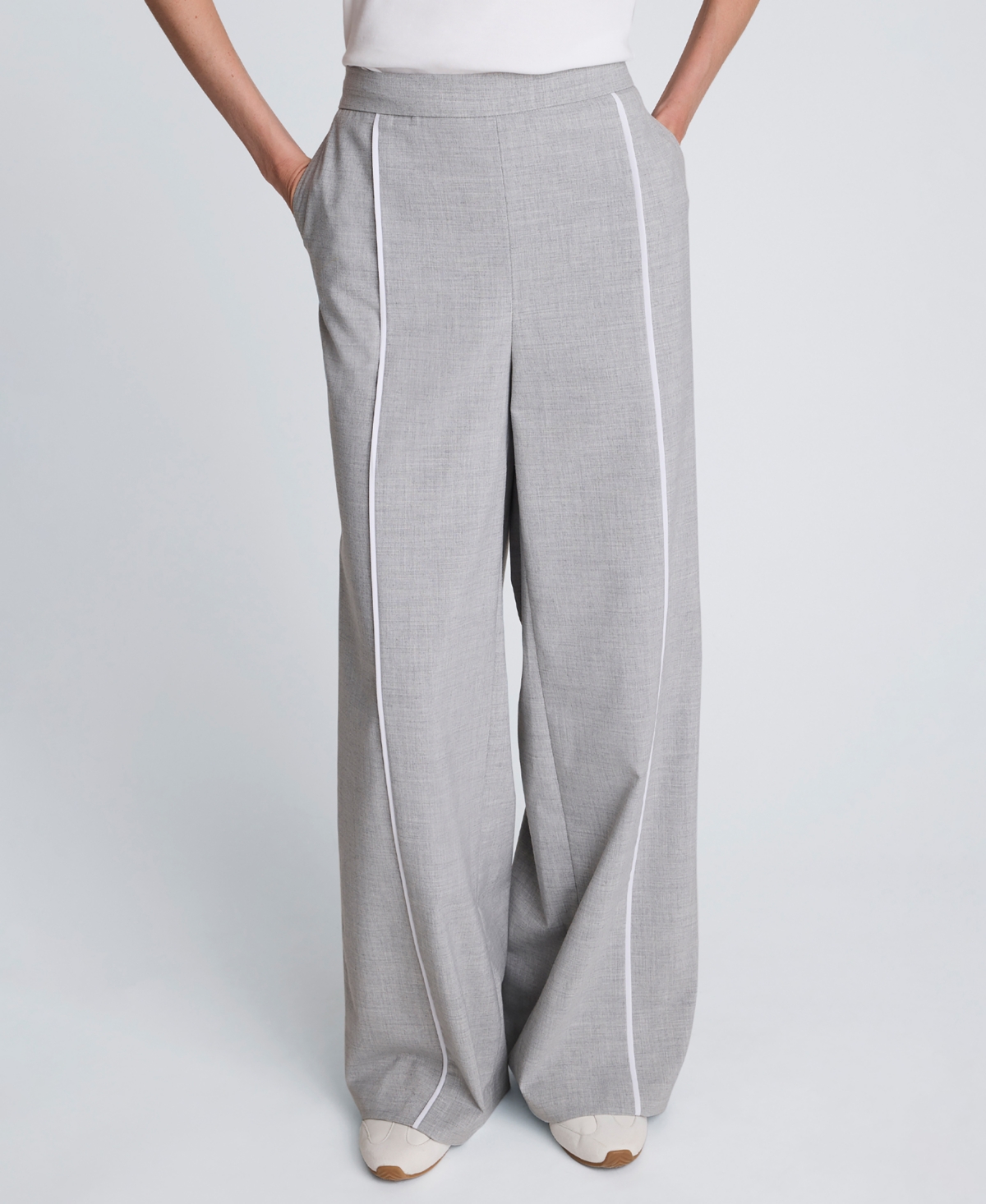 Kenneth Cole Women's Piping Detail Wide-leg Pants In Gray