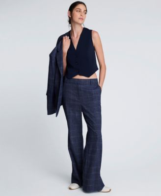 Women's Plaid Mid-Rise Flare Pants