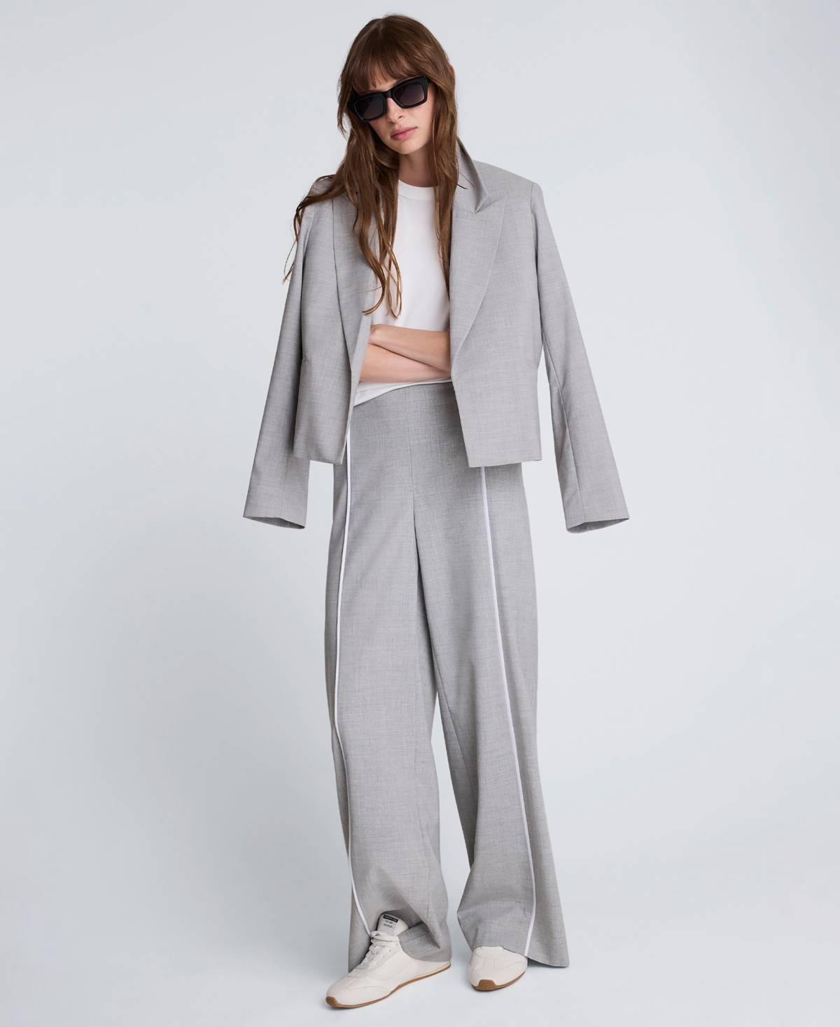 Kenneth Cole Women's Piping Detail Wide-leg Pants In Gray