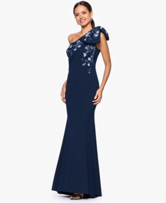 Women's Long One-Shoulder Bow Embroidered Dress