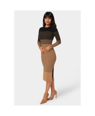 Women's Stripe Rib Long Sleeve Maxi Dress