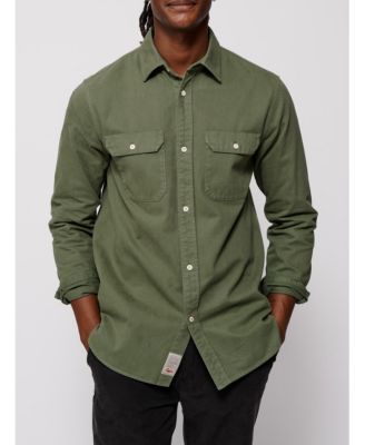 Men's Women s Long-Sleeve Cotton Twill Button-Up Shirt with Double Patch Pockets