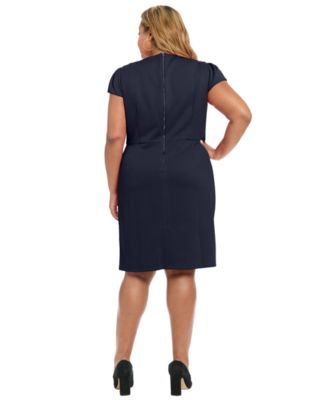 Plus-Size Short-Sleeve Button-Skirt Sheath Dress