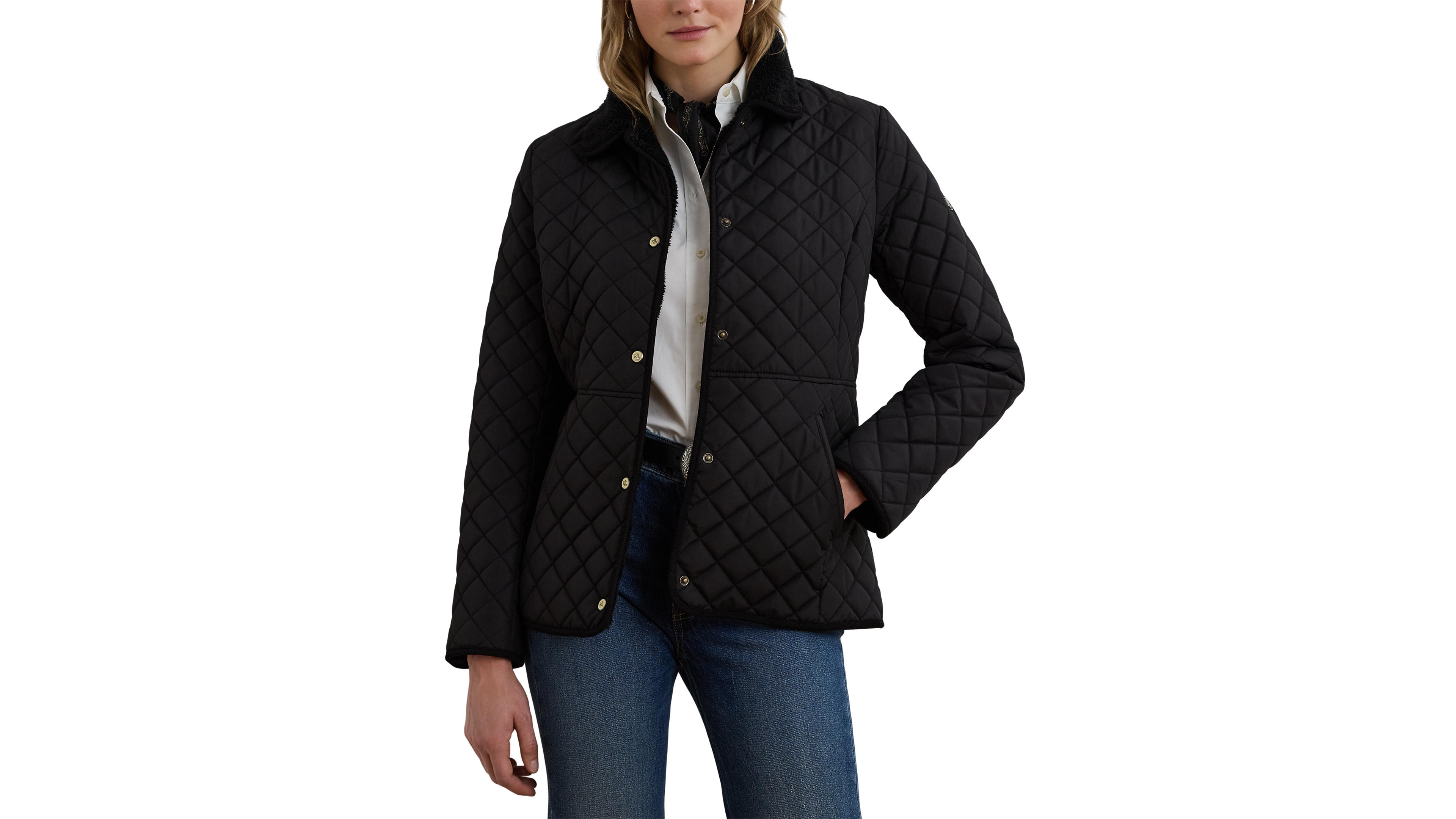 Lauren Ralph Petite Faux-Sherpa-Collar Quilted Coat