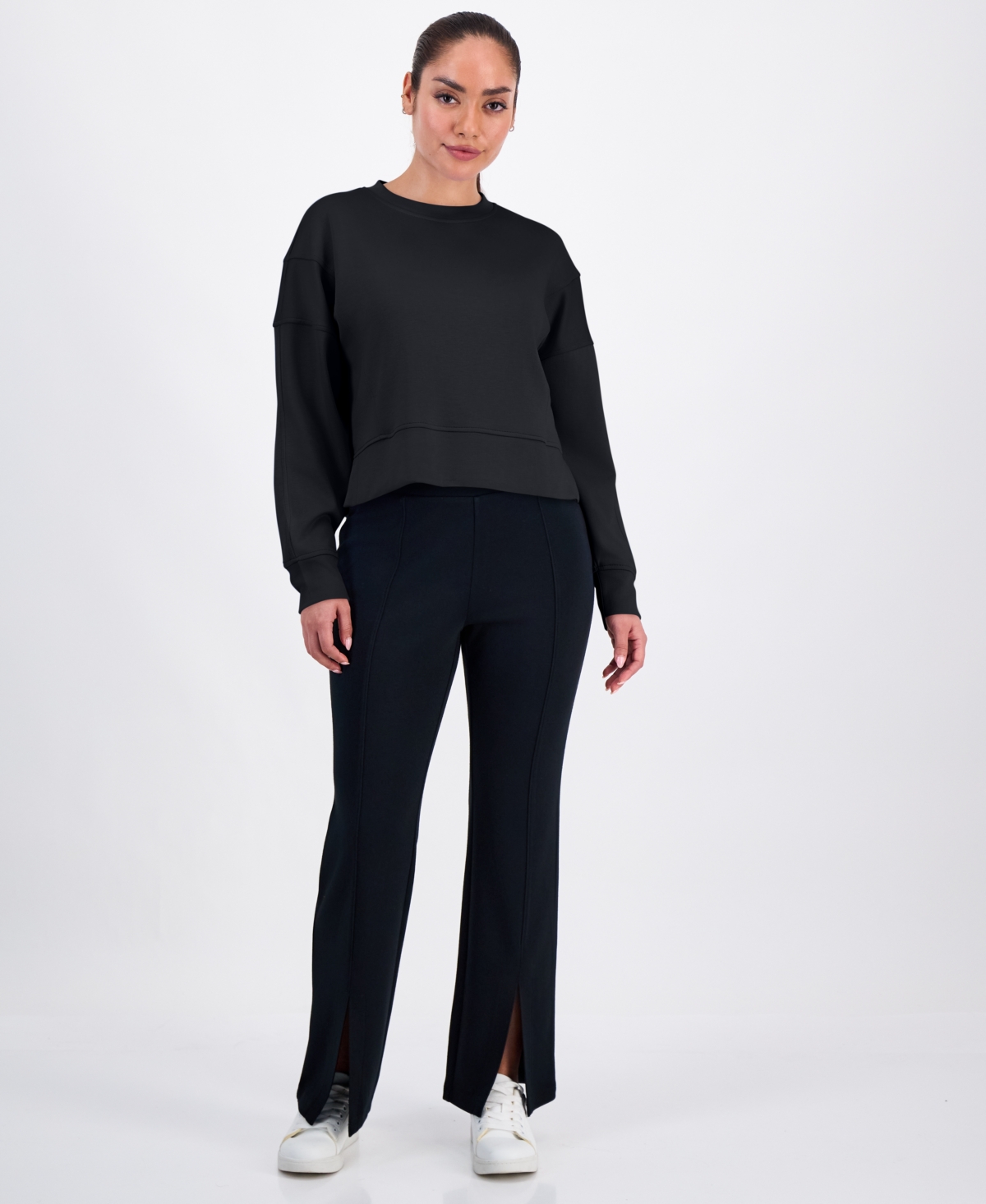 Inc International Concepts Petite Crewneck Long-sleeve Sweatshirt, Macy's Exclusive In Black
