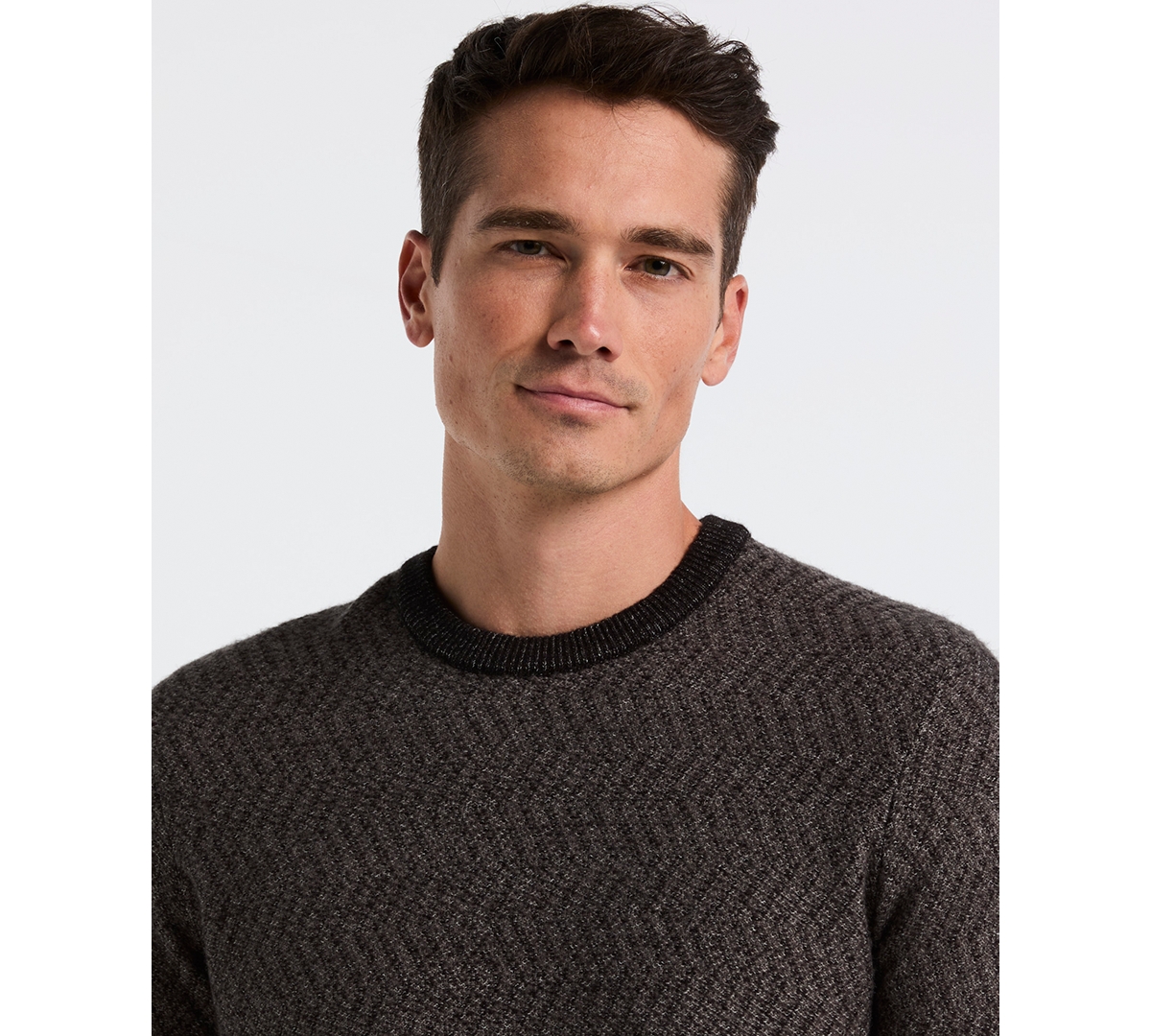 Perry Ellis Men's Herringbone Long-Sleeve Crewneck Sweater