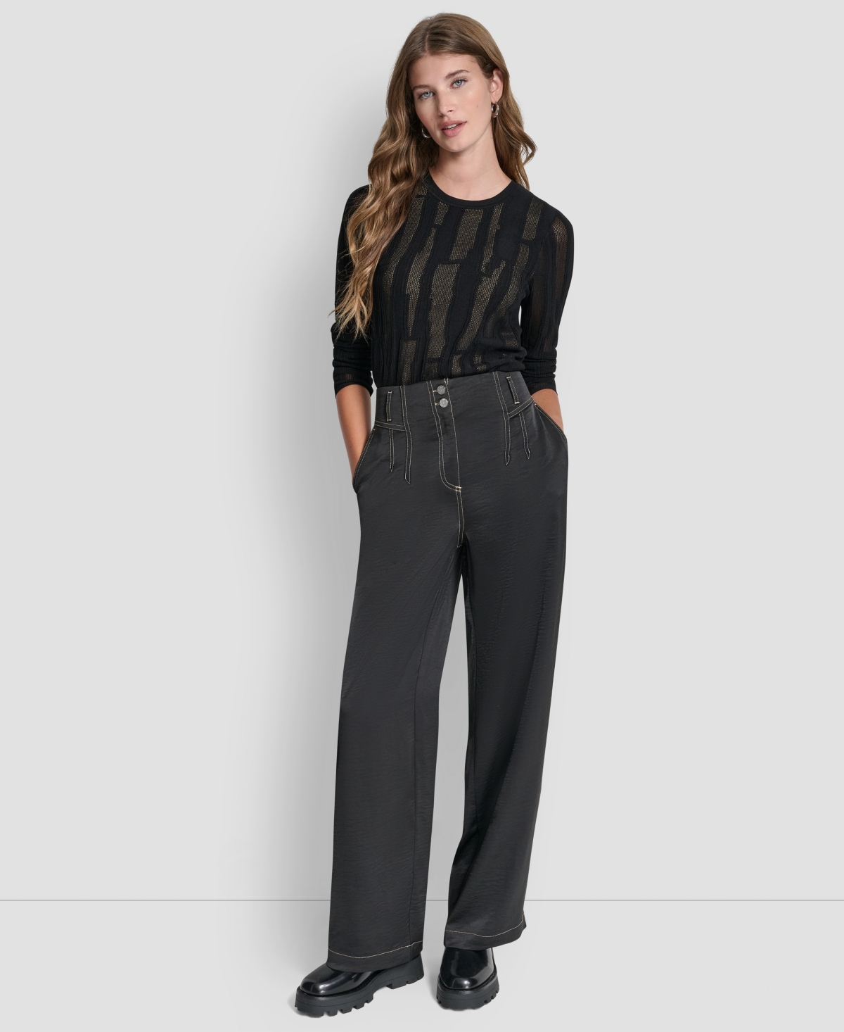 Dkny Women's Top Stitch Glazed Dressing Trousers In Black