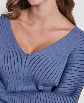 Women's V-Neck Long-Sleeve Rib-Knit Sweater 