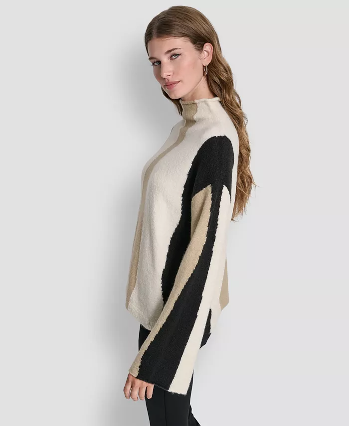 Women's Long-Sleeve Mock Neck Color-Block Sweater - thumbnail 2