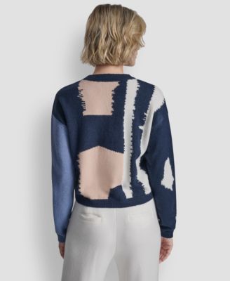 Women's Long-Sleeve Color-Block Cropped Cardigan