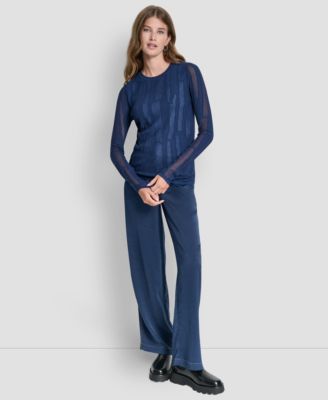 Women's Long-Sleeve Double Layer Mixed Stitch Sweater