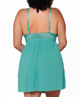 Plus Size 2 Piece Soft Cup Lace Baby Doll Lingerie Set