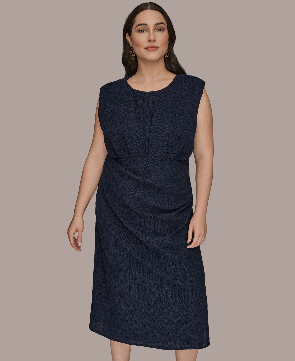 Donna Karan New York Plus Jewel Neck Midi Dress