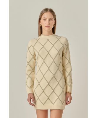 Women's Knit Dress Featuring a Lurex Argyle Pattern