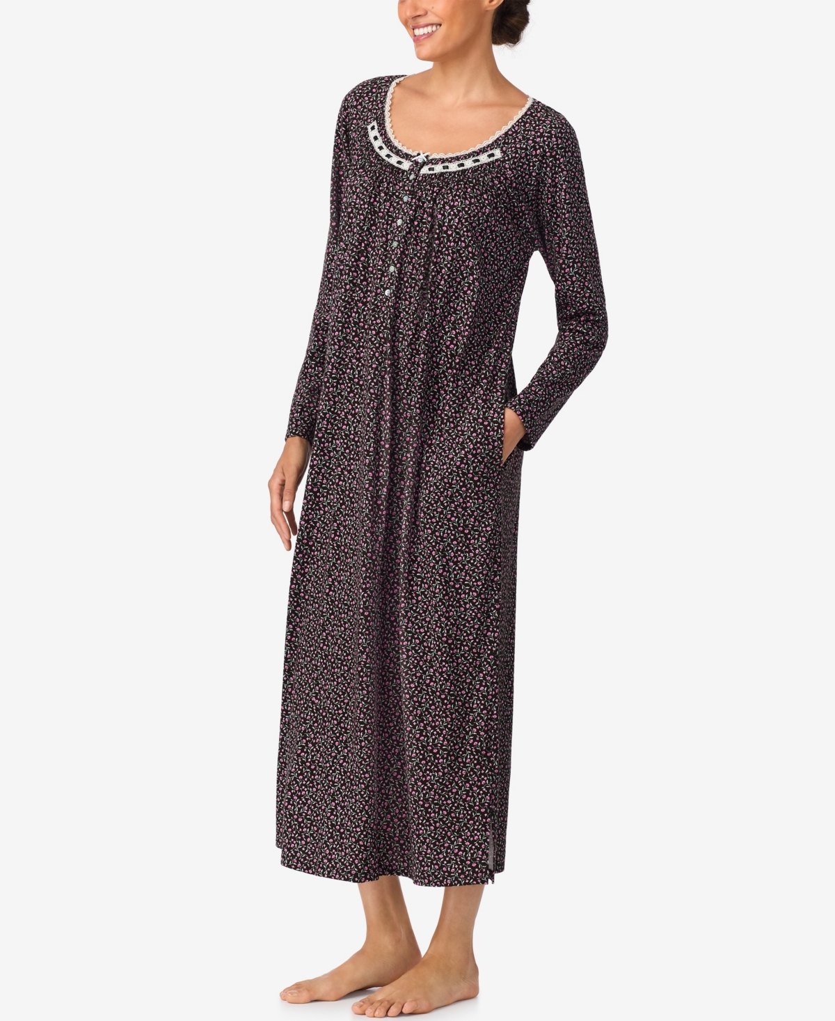 Aria Women's Long Sleeve Brushed Cotton Ballet Nightgown In Multi