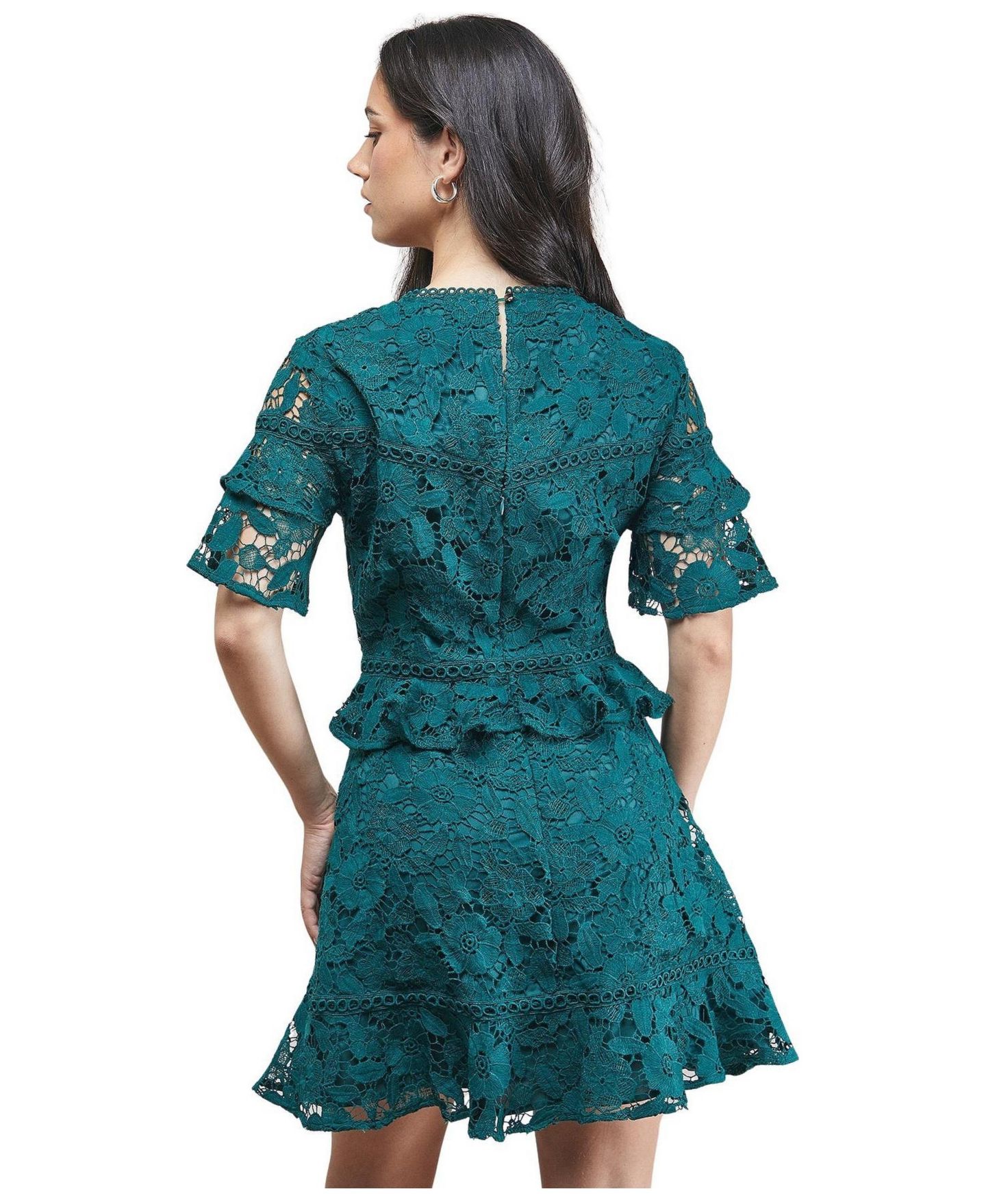 Женское платье Oasis Lace Trim Detail Frill Sleeve Mini, цвет: Зелёный — фото 3