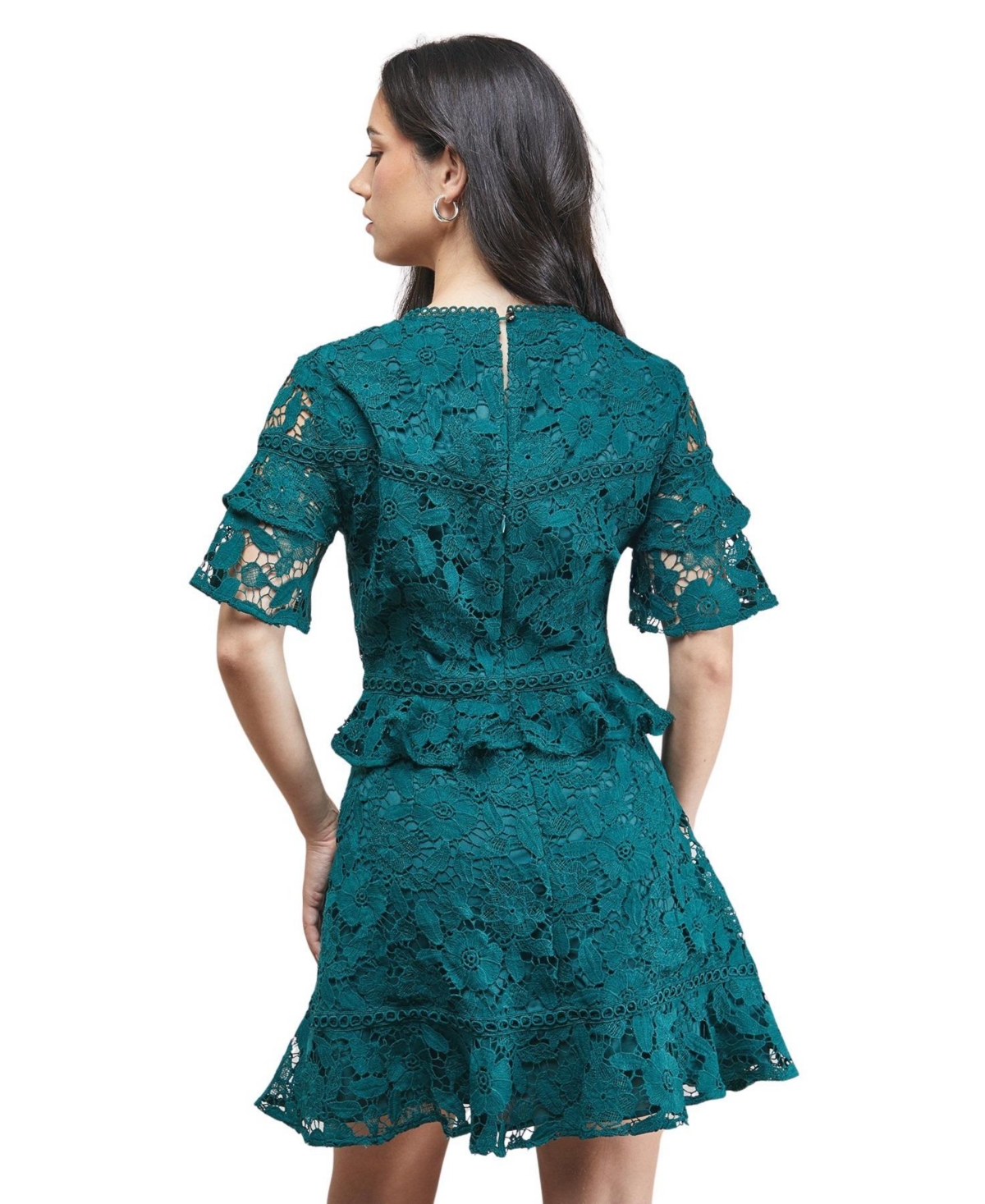 Oasis Women's Lace Trim Detail Frill Sleeve Mini Dress