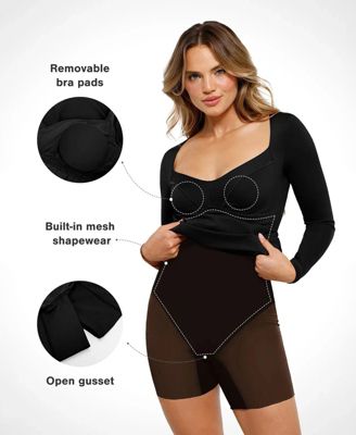 Women's Redtag Thermal Shapewear Long Sleeve Sweetheart Mini Dress