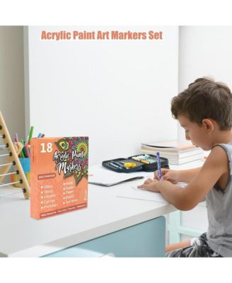 18 Colors Acrylic Paint Pens Mar 18 Colors Acrylic Paint Pens Markers, Lightfastness Paint Markers for Rock Painting Waterproof - Art Supplies