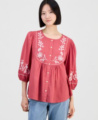 Women's Cotton Embroidered Button Blouse, Macy's Exclusive