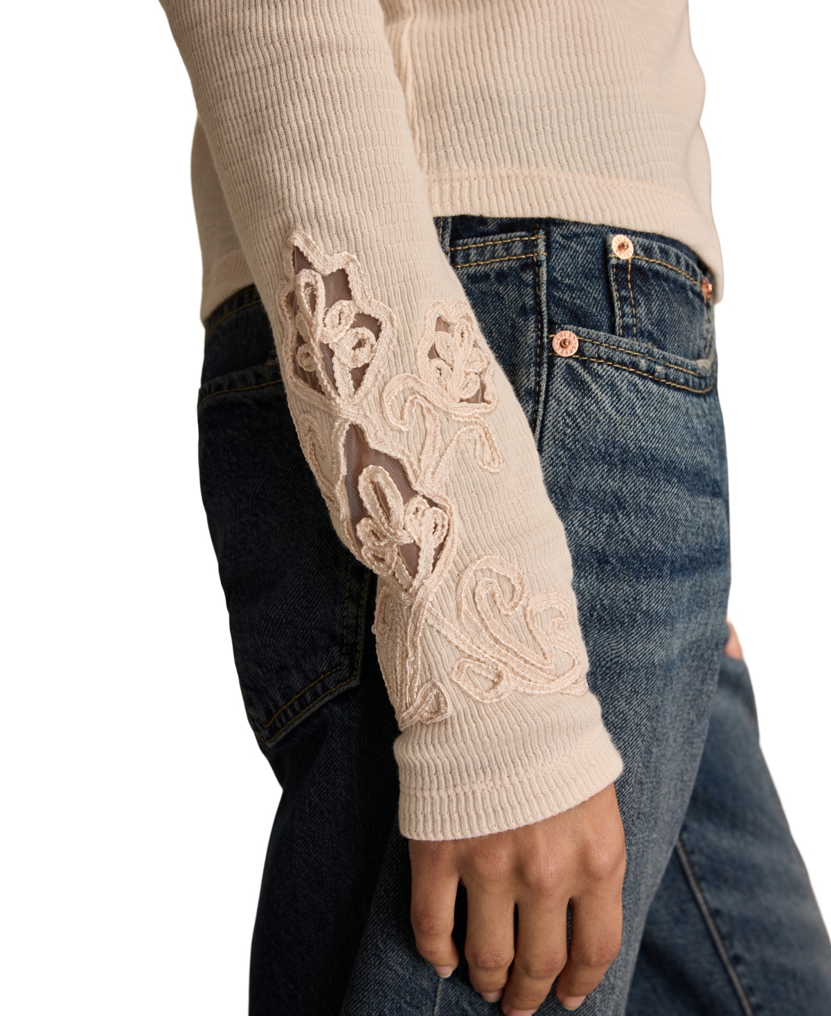 Lucky Brand Women's Cutwork Notch Neck Top