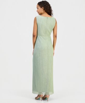 Petite Metallic V-Neck Twist-Front Gown
