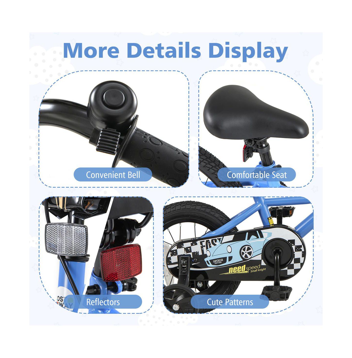 Детская игрушка SUGIFT 14 Inch Kids Bike with Removable Training Wheels Ages 3-5, цвет: Синий — фото 7