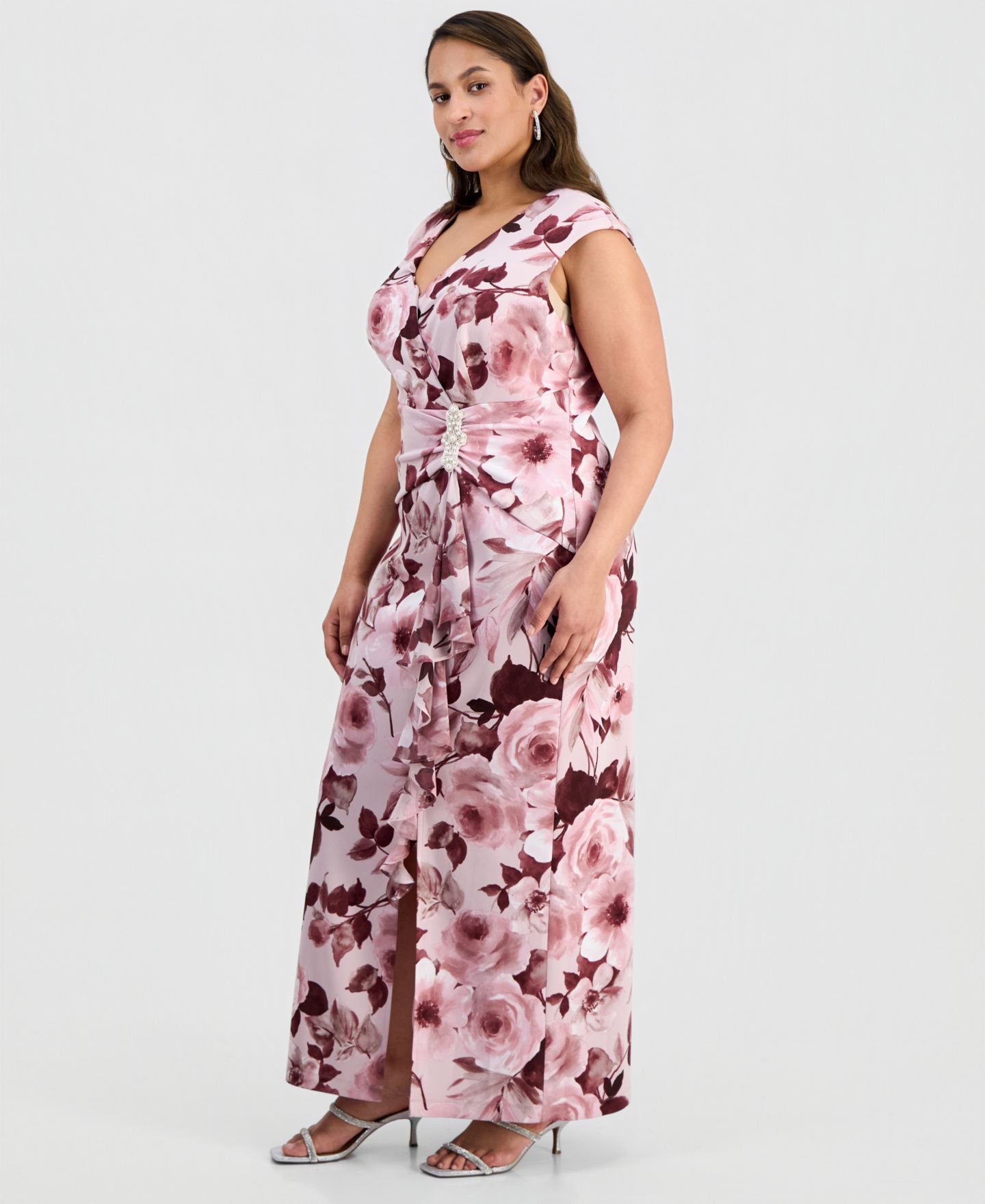 Женское платье Connected Plus Size Floral-Print Surplice-Neck Gown, цвет: Розовато-лиловый розовый — фото 4