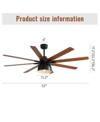 52-inch Modern Black 8-Blade Ceiling Fan with Remote Control and Timing Function