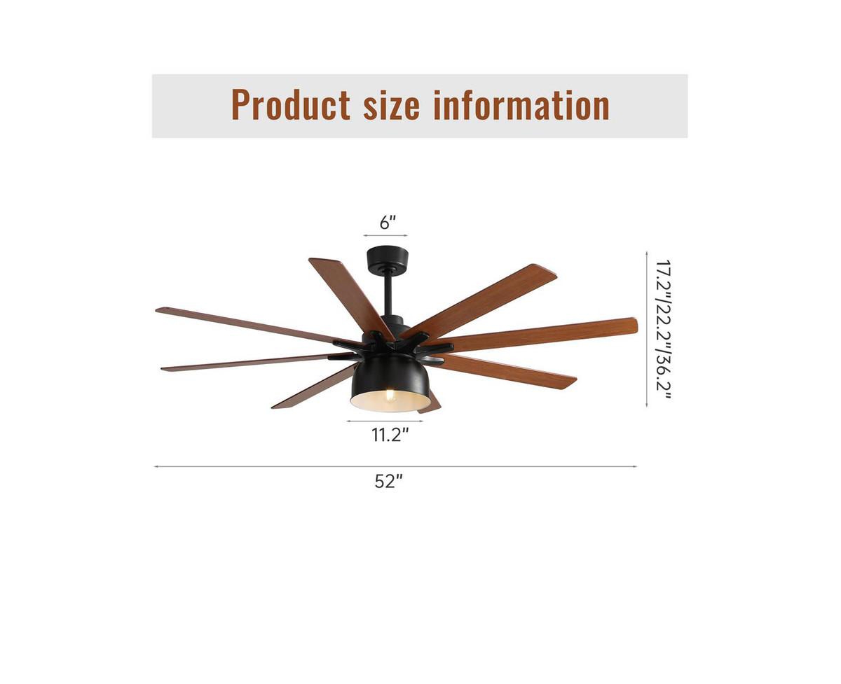 Sofucor -inch Modern Black 8-Blade Ceiling Fan with Remote Control and Timing Function