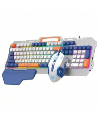Wired Gaming Keyboard And Mouse Set - Keyboard And Mouse with Wrist Rest - Ergonomic Keyboard For Desktop, Laptop, PC - Blue and White