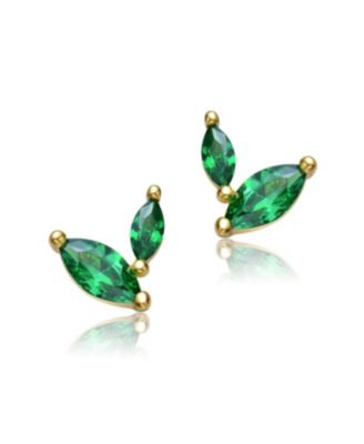 Kids 14k Gold Plated Colored Cubic Zirconia Fern Leaf Earrings