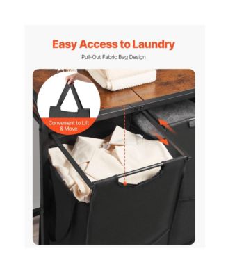 2-Section Laundry Sorter with Pull-Out Bags and Wooden Top