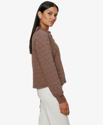 Women's Quilted Button Popover Pull-On Sweatshirt