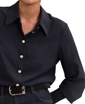 Women's Silk Embossed-Button Shirt