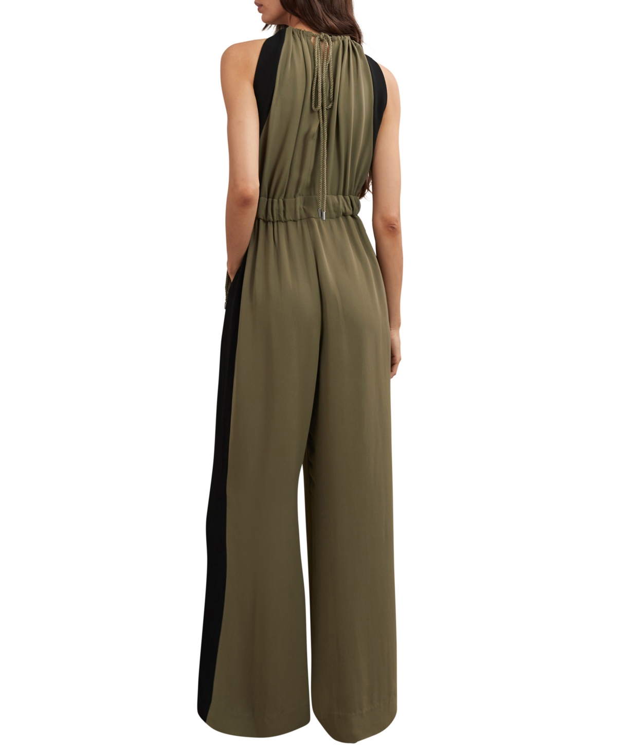 Reiss Color Block Gathered Wide-leg Jumpsuit In Green