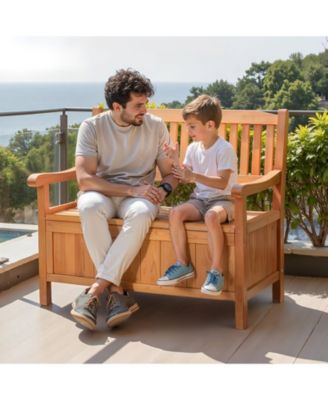 33 Gal Outdoor Wooden Storage Bench with Deck Box Seating