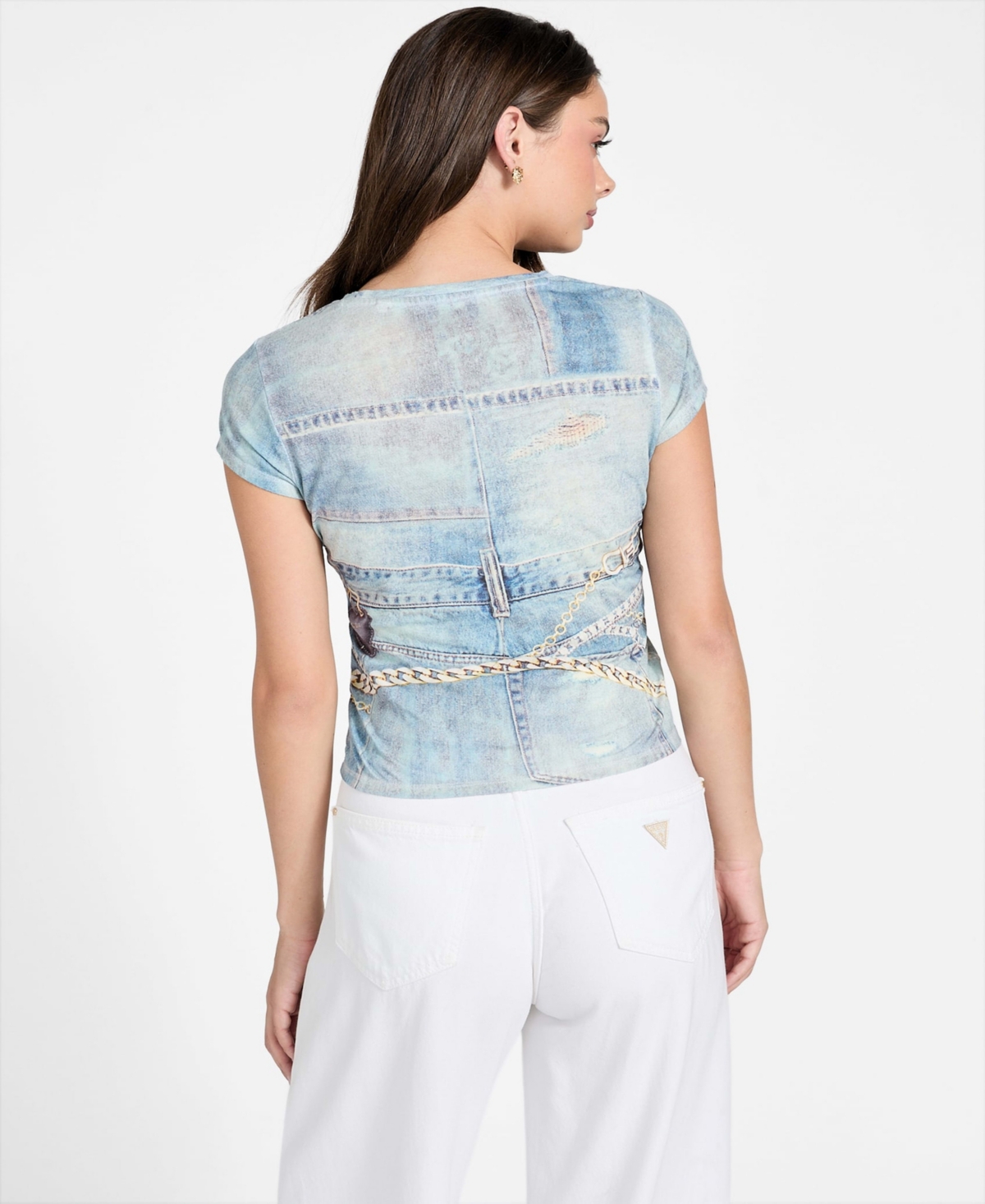 Guess Women's Short-Sleeve Denim Sub R5 Top