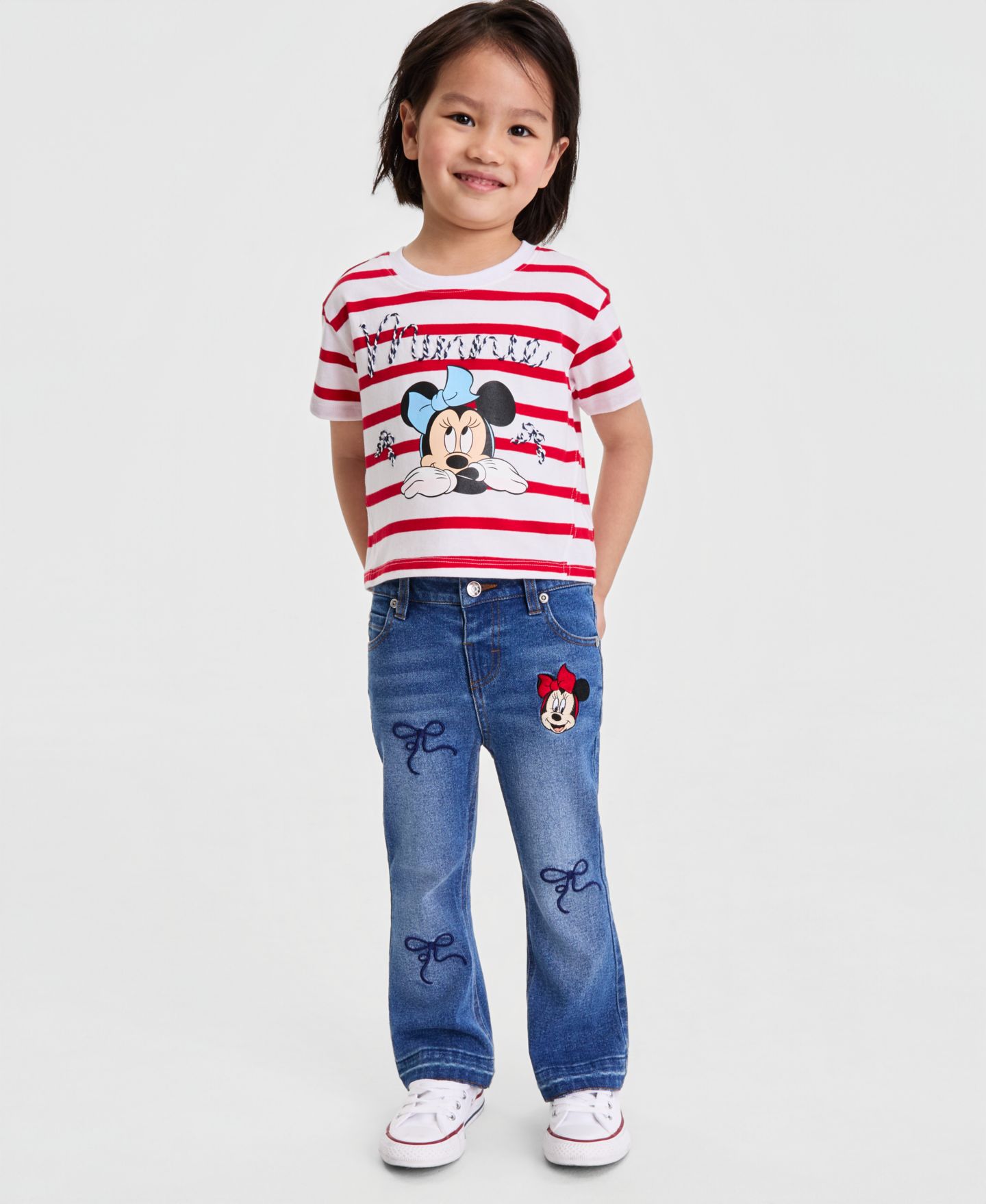 Детский комплект Disney Minnie Mouse: футболка и расклёшенные джинсы, 2T-6X, цвет: Белый / Красный — фото 1