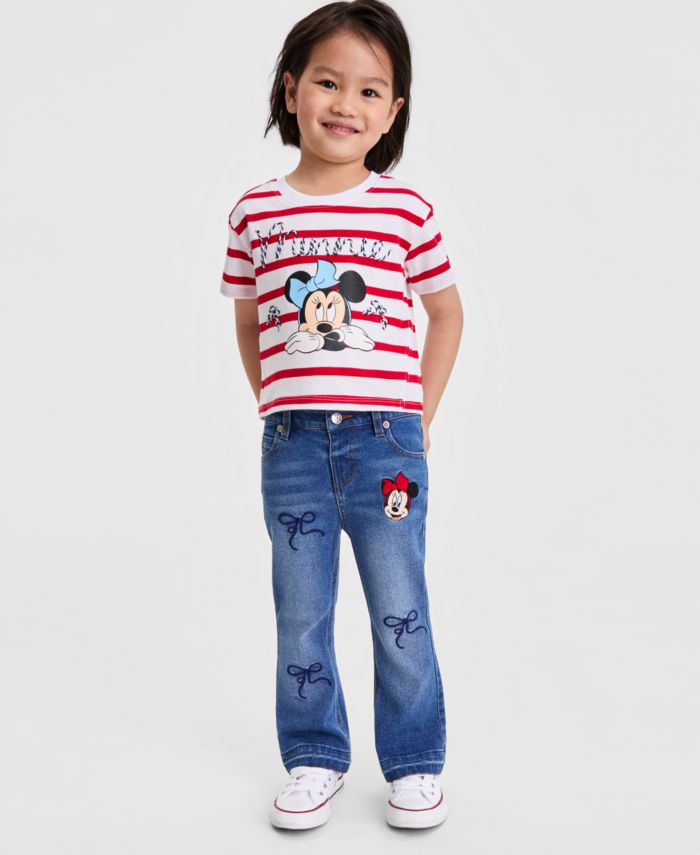 Disney Girls 2t 6x Minnie Mouse T Shirt Flare Denim Pants 2 Piece Set