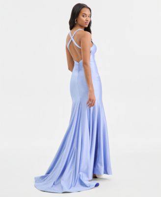 Juniors' X-Back High-Slit Gown