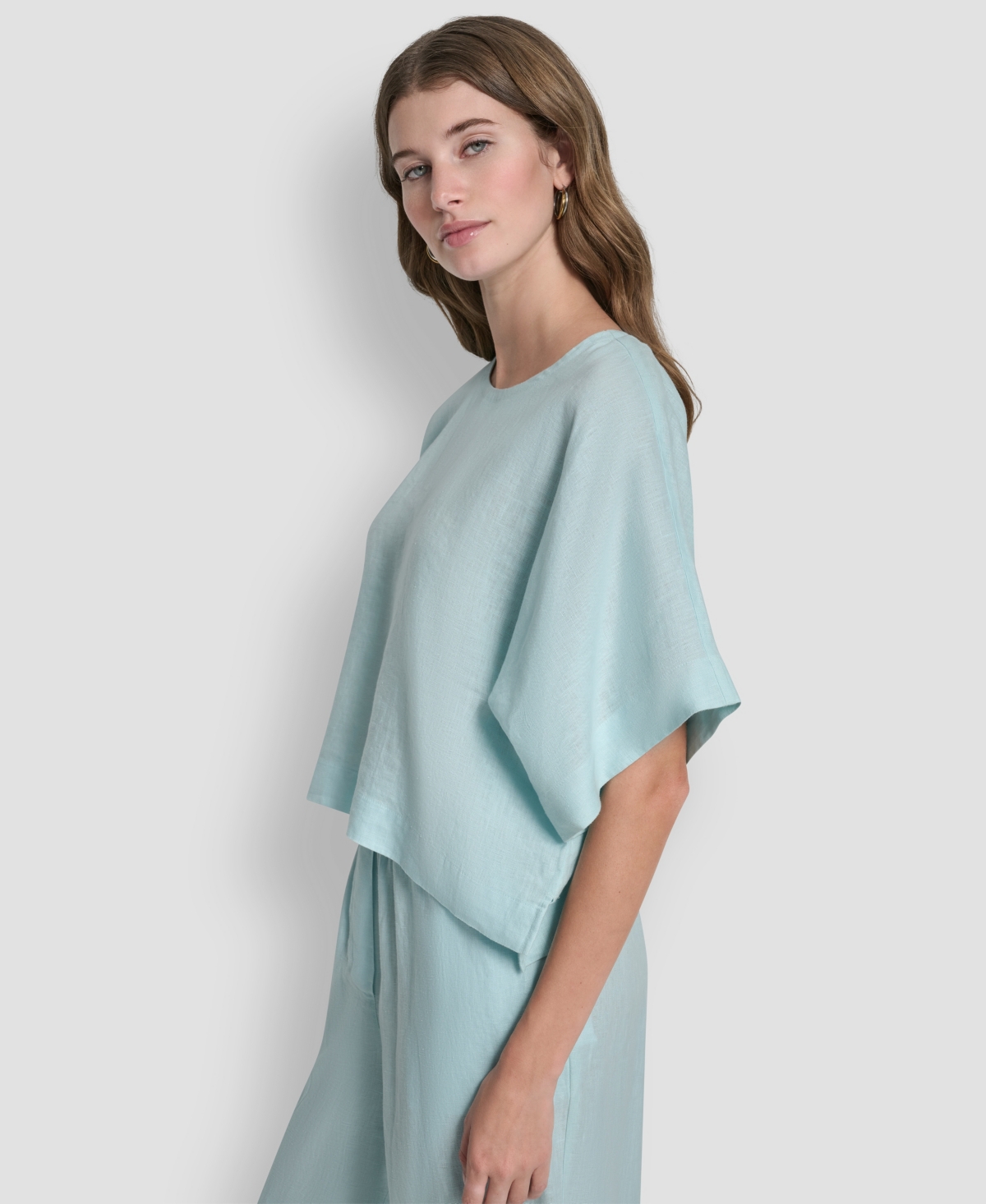 Dkny Linen Drop Shoulder Short Sleeve Top In Blue