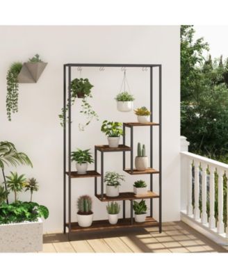 6-Tier Tall Metal Plant Stand 71-Inch Indoor Plant Shelf with 10 Hanging Hooks