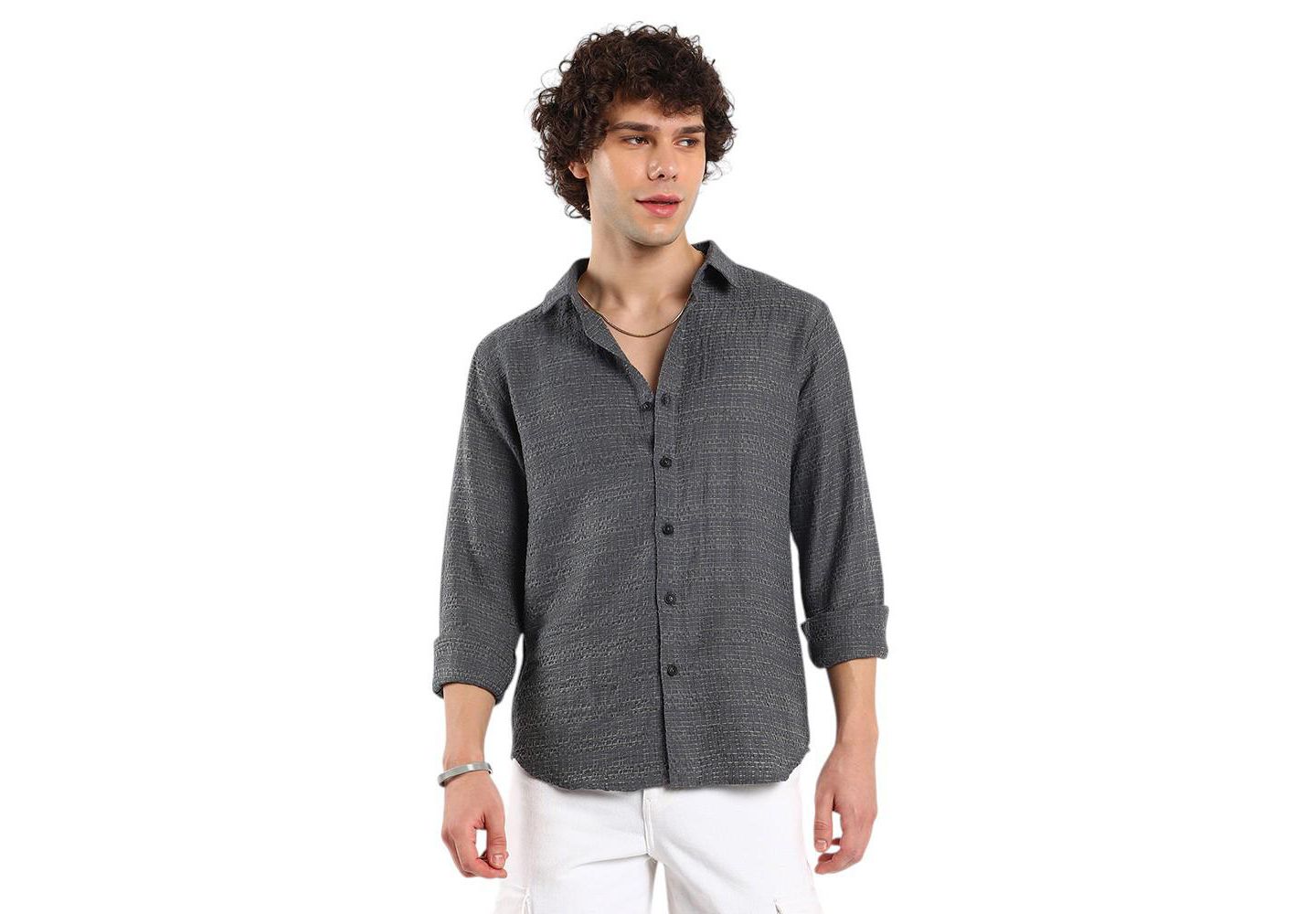 Мужская рубашка Cahoot Campus Sutra Solid Textured Knit, цвет: Серый — фото 1