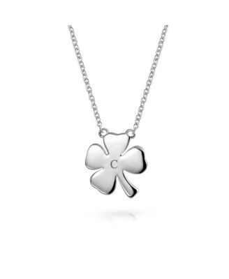 Set of 2 Four Lucky Clover & Lucky Horseshoe Pendant Necklace Sterling Silver