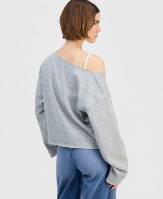 Juniors' Boat-Neck Patchwork Sweatshirt